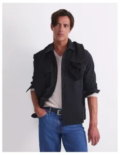 Sportscraft Long Sleeve Double Pocket Overshirt in Black
