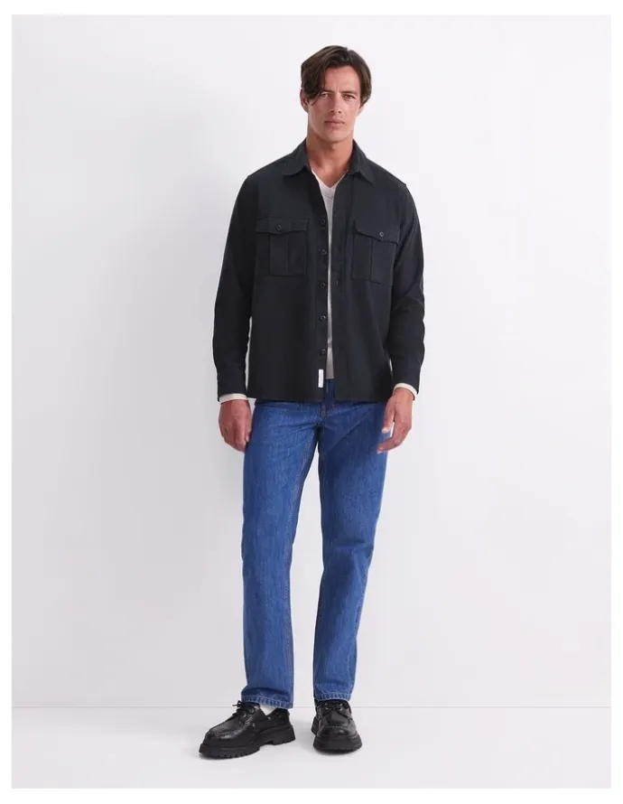 Sportscraft Long Sleeve Double Pocket Overshirt in Black