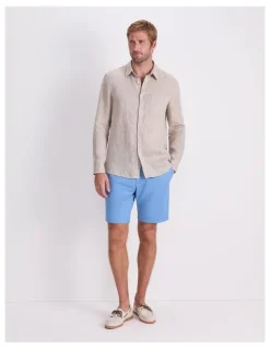 Sportscraft Long Sleeve Linen Yarn-Dyed Shirt in String
