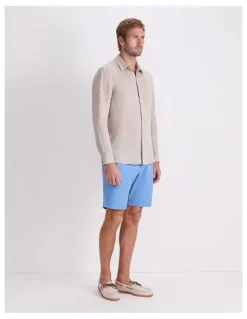 Sportscraft Long Sleeve Linen Yarn-Dyed Shirt in String