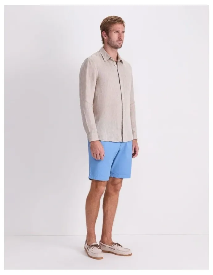Sportscraft Long Sleeve Linen Yarn-Dyed Shirt in String