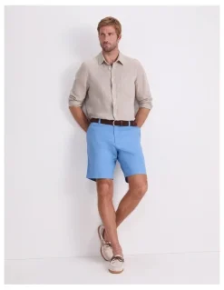 Sportscraft Long Sleeve Linen Yarn-Dyed Shirt in String