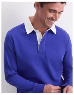 Sportscraft Long Sleeve Rugby Polo T-shirt in Cobalt
