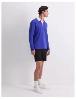 Sportscraft Long Sleeve Rugby Polo T-shirt in Cobalt