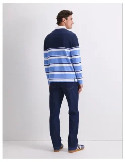 Sportscraft Long Sleeve Stripe Rugby Polo T-shirt in Blue Multi