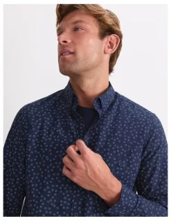 Sportscraft Long Sleeve Wyatt Printed Shirt in Blue