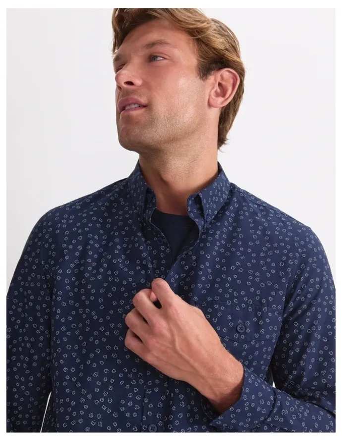 Sportscraft Long Sleeve Wyatt Printed Shirt in Blue