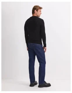 Sportscraft Merino Crew Neck Knit Sweater in Black