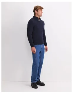 Sportscraft Merino V-Neck Knit Sweater in Blue