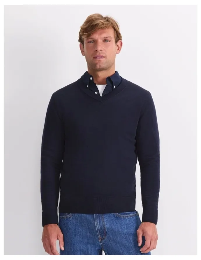 Sportscraft Merino V-Neck Knit Sweater in Blue