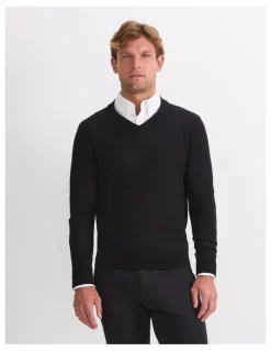 Sportscraft Merino V-Neck Knit Sweater in Black