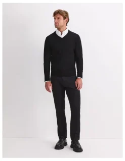 Sportscraft Merino V-Neck Knit Sweater in Black