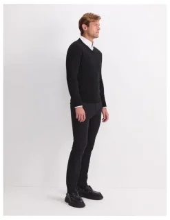 Sportscraft Merino V-Neck Knit Sweater in Black