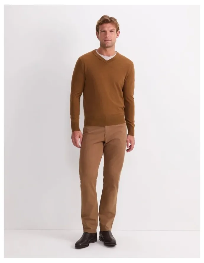 Sportscraft Merino V-Neck Knit Sweater in Brown