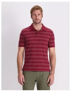 Sportscraft Pique Polo in Wine Stripe