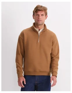 Sportscraft Quarter Zip Sweatshirt in Camel