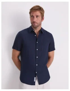 Sportscraft Short Sleeve Linen Shirt in Blue