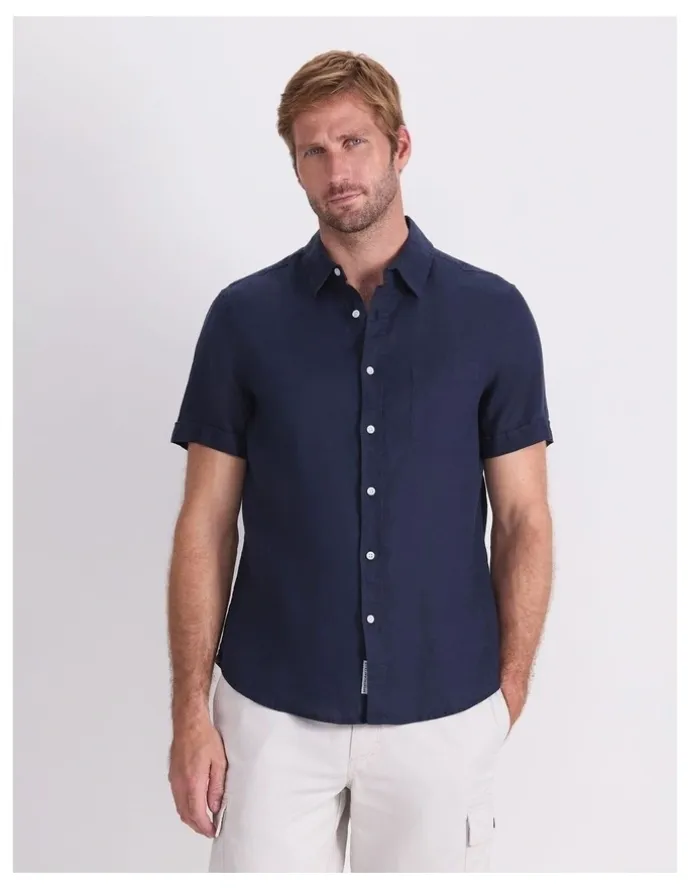 Sportscraft Short Sleeve Linen Shirt in Blue