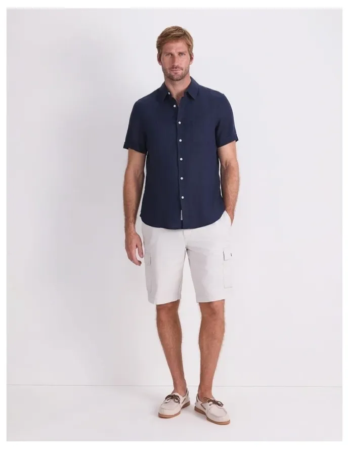Sportscraft Short Sleeve Linen Shirt in Blue