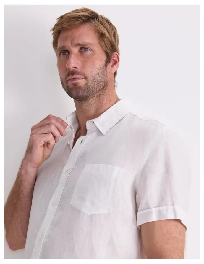 Sportscraft Short Sleeve Linen Shirt in White