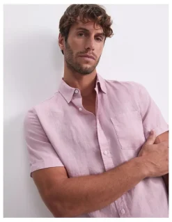 Sportscraft Short Sleeve Linen Shirt in Pink