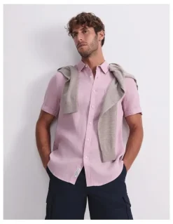 Sportscraft Short Sleeve Linen Shirt in Pink