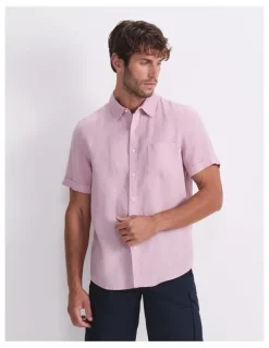 Sportscraft Short Sleeve Linen Shirt in Pink