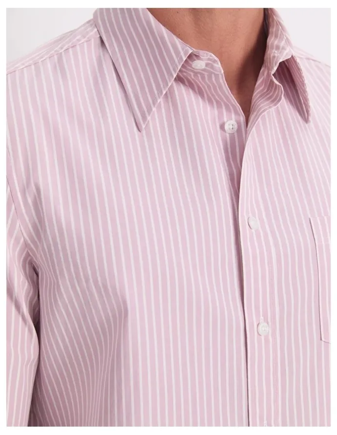 Sportscraft Stripe Long Sleeve Poplin Shirt in Pink