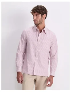 Sportscraft Stripe Long Sleeve Poplin Shirt in Pink