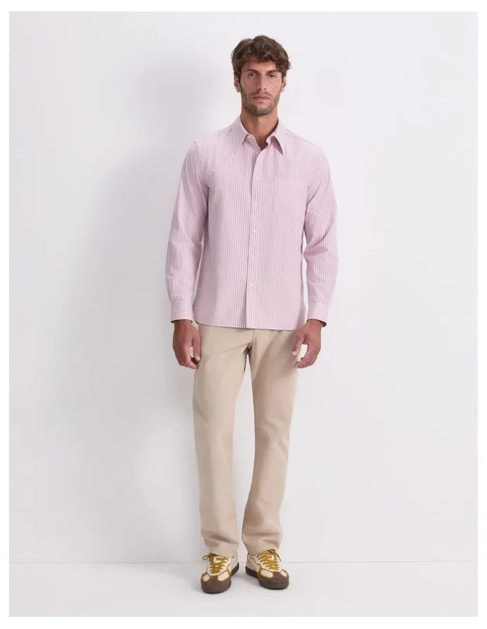 Sportscraft Stripe Long Sleeve Poplin Shirt in Pink