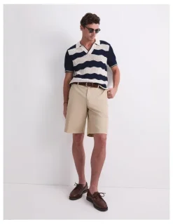 Sportscraft Wave Stripe Knit Polo T-shirt in Navy/White