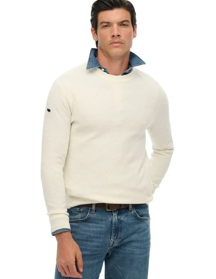 Superdry Cotton Texture Jumper in Off White