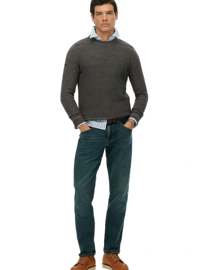 Superdry Cotton Texture Jumper in Dark Grey