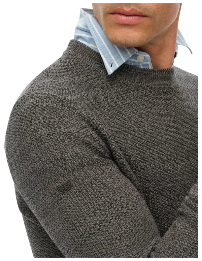 Superdry Cotton Texture Jumper in Dark Grey