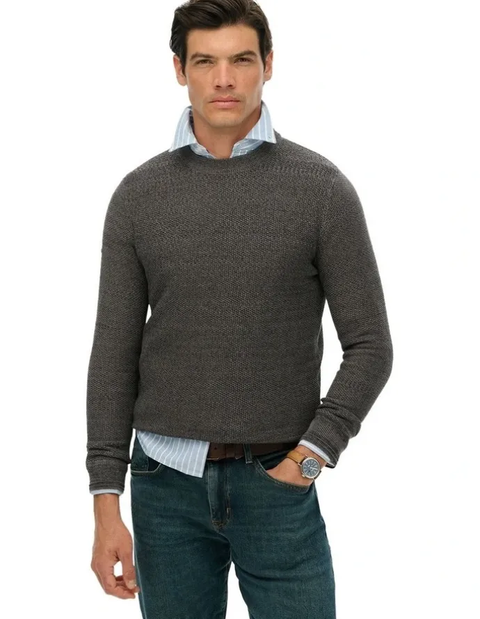 Superdry Cotton Texture Jumper in Dark Grey