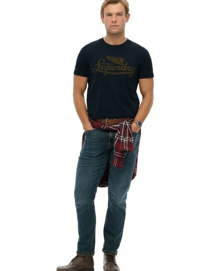 Superdry Heritage Brand Relaxed Tee in Eclipse Navy