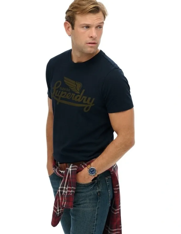 Superdry Heritage Brand Relaxed Tee in Eclipse Navy