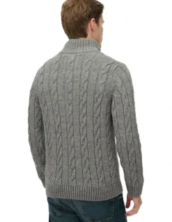 Superdry Jacob Cable Knit Half Zip in Mid Grey
