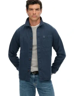 Superdry Merchant Linen-Blend Overshirt in Lauren Navy