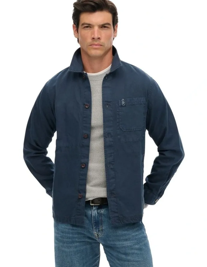 Superdry Merchant Linen-Blend Overshirt in Lauren Navy