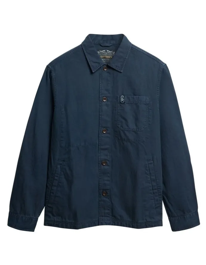 Superdry Merchant Linen-Blend Overshirt in Lauren Navy