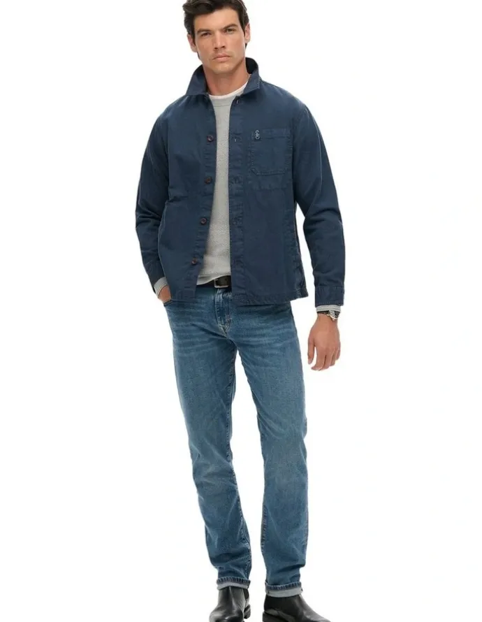 Superdry Merchant Linen-Blend Overshirt in Lauren Navy