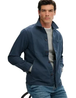 Superdry Merchant Linen-Blend Overshirt in Lauren Navy