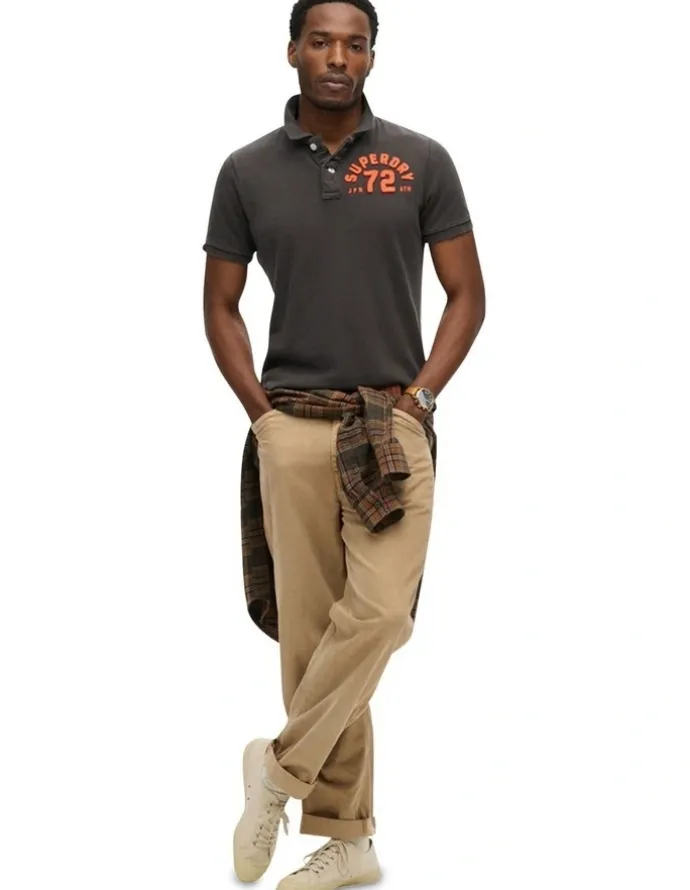 Superdry Vintage Athletic Polo in Washed Black