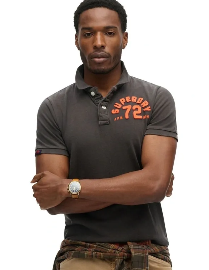Superdry Vintage Athletic Polo in Washed Black