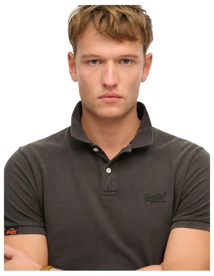 Superdry Vintage Destroy Polo Shirt in Destroy Black