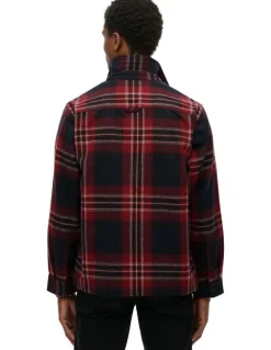 Superdry Wool Miller Zip Overshirt in Michigan Check Navy