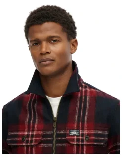 Superdry Wool Miller Zip Overshirt in Michigan Check Navy