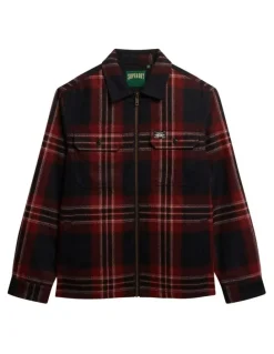 Superdry Wool Miller Zip Overshirt in Michigan Check Navy