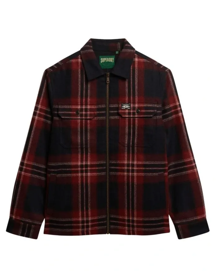 Superdry Wool Miller Zip Overshirt in Michigan Check Navy